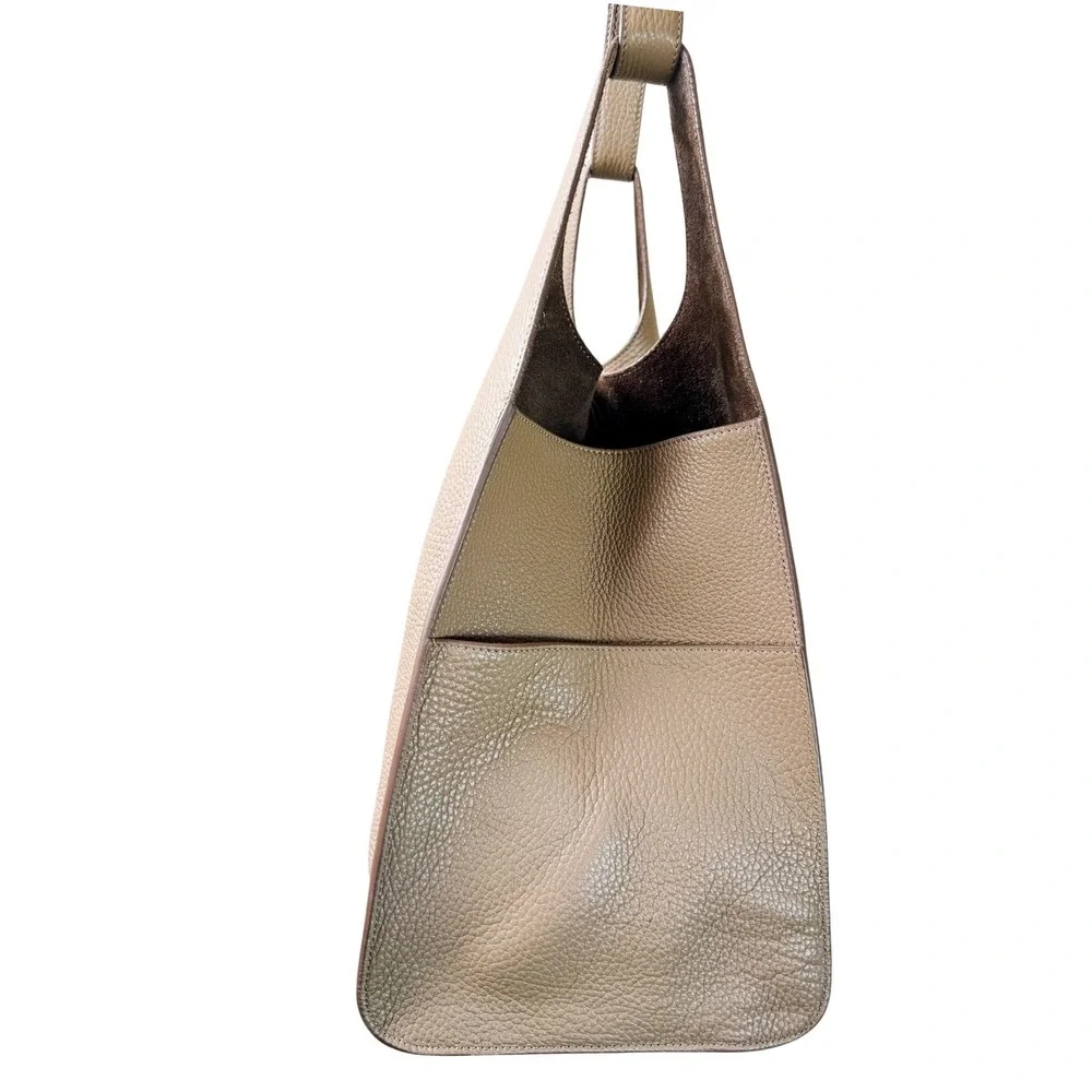 Cuyana Oversized Double Loop Leather Tote Cappuccino Pebbled Shoulder Work Bag